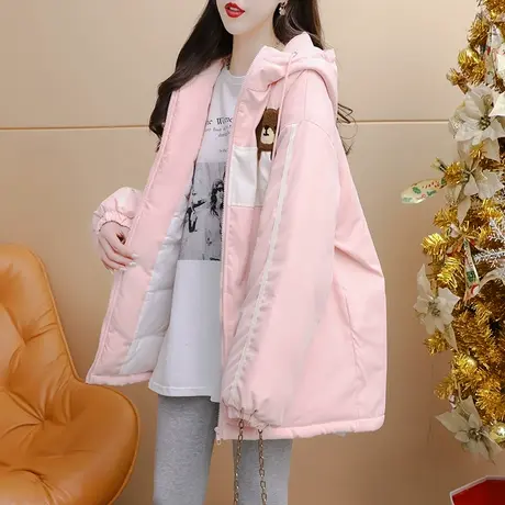 韩版宽松慵懒风加厚连帽外套女2023冬季新款设计感减龄百搭上衣图片