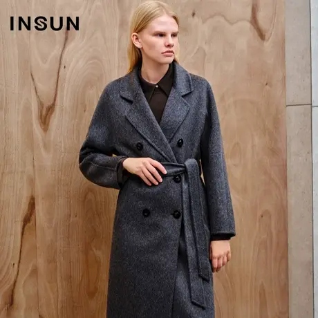 INSUN恩裳线上专选2023冬季桑蚕丝骆驼绒羊毛毛呢大衣商品大图