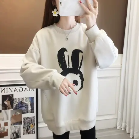 卫衣女2023新款爆款中长款秋冬季加绒加厚慵懒风洋气宽松显瘦外套商品大图