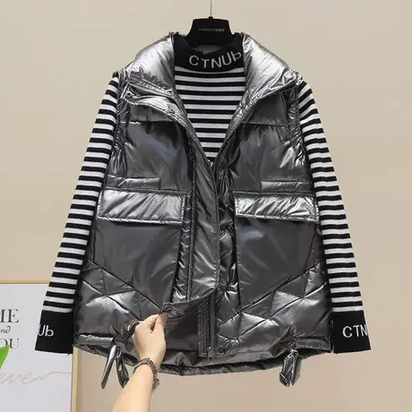 亮面羽绒棉马甲女秋冬2023年新款加厚宽松外穿背心大码坎肩短外套商品大图