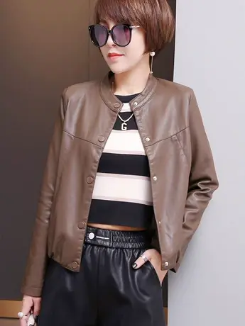 时尚百搭短款皮衣女春秋季新款设计感韩版简约pu皮外套小个子潮款商品大图