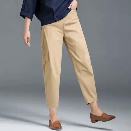 八分卡其色裤子女2024新款春秋女裤咖色哈伦裤休闲九分老爹萝卜裤商品大图