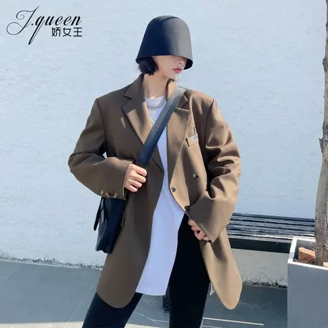 西装外套女春季港味宽松显瘦休闲中长款英伦风宽肩廓形时髦小西服图片