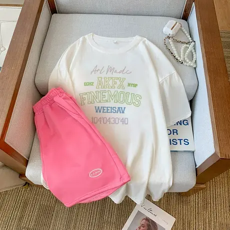 网红炸街港风运动服套装跑步女夏季薄款短袖短裤小个子休闲两件套商品大图
