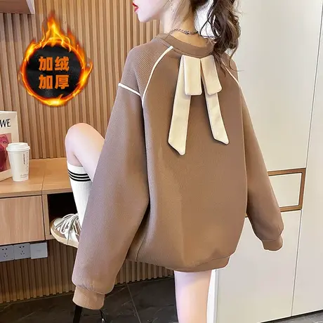 设计感小众华夫格卫衣女秋冬季韩版宽松加绒加厚小个子上衣外套潮图片