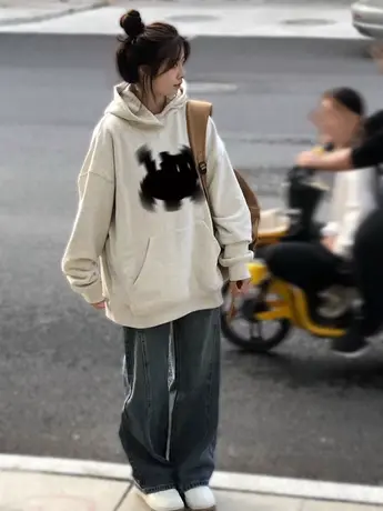 欧美hiphop潮牌连帽卫衣早秋薄款大码上衣女潮ins简约设计感外套图片