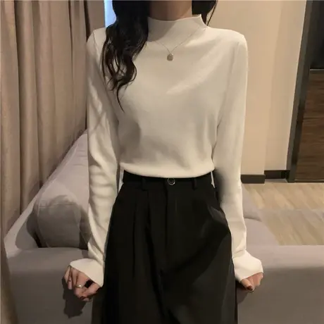 2024新款春秋冬新款德绒半高领加绒打底衫内搭洋气长袖t恤女上衣商品大图