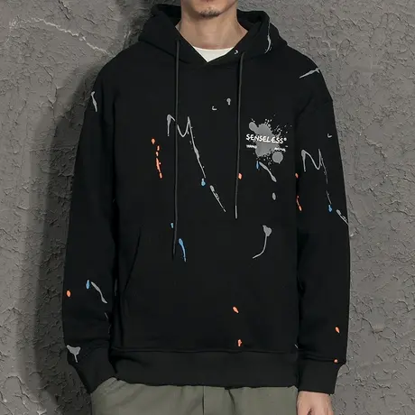 不规则喷漆加绒连帽男士卫衣秋冬款韩版潮流ins2020新款秋装外套商品大图