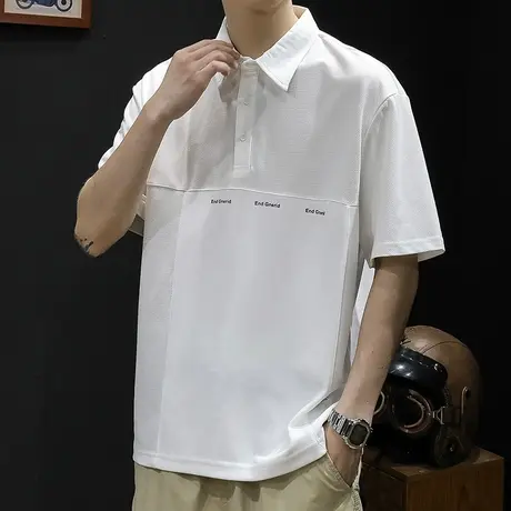polo衫男短袖t恤男士宽松大码潮牌夏季拼接衣服男装体恤2024新款商品大图