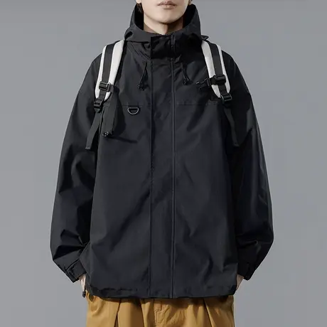 日系黑色冲锋衣外套男秋季潮牌户外登山服男生连帽工装夹克男款商品大图