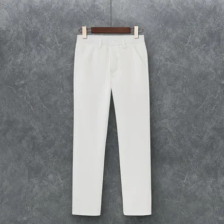 春秋季男士休闲裤韩版修身直筒小脚长裤白色纯色西裤潮流青年裤子图片