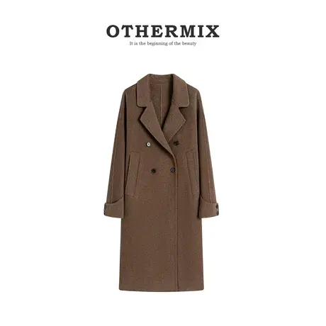 othermix羊毛大衣女高端双面毛呢外套2023冬季新款宽松中长款羊绒图片