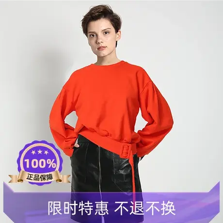 季候风卫衣女装 简洁时尚腰带装饰套头灯笼袖短卫衣女0682ZA476图片