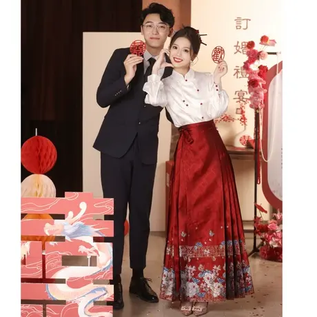 新中式结婚汉服白色马面裙敬酒服新娘嫁衣旗袍婚服连衣裙订婚礼服商品大图