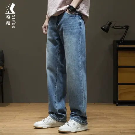希越美式复古牛仔裤男士2024春季新款大码弹力休闲宽松直筒长裤子商品大图