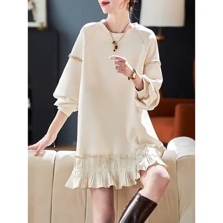 宝诗黎中长款钉钻宽松卫衣2024春季慵懒休闲新款套头棉质上衣女商品大图