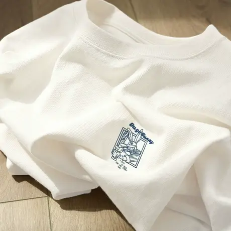 独特设计上衣2024正肩白色小众刺绣短袖t恤女夏韩系chic别致上衣商品大图