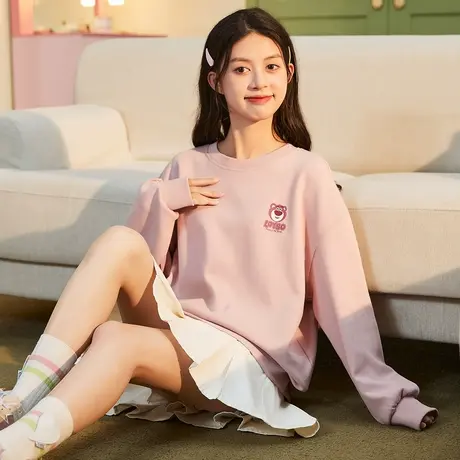 [草莓熊联名]唐狮春秋季卫衣女宽松甜美小个子设计感上衣运动商品大图