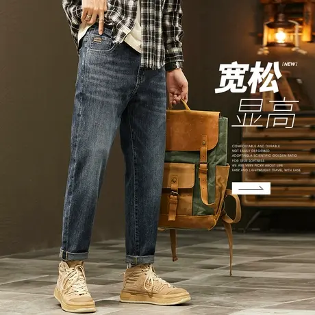 潮牌水洗高级感复古男裤子春季春秋款男士男装宽松直筒休闲牛仔裤图片