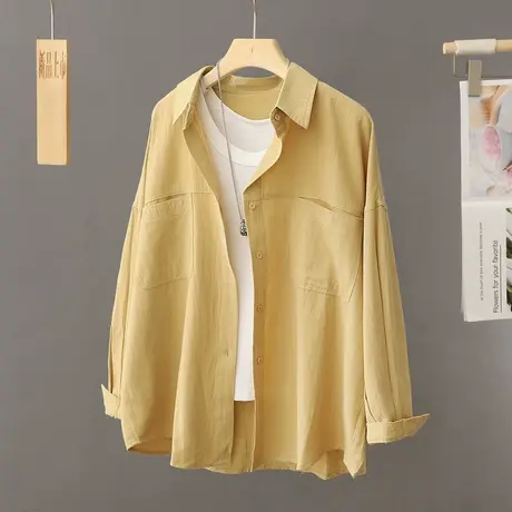 黄色衬衫外套女士2024早春新款女装衬衣设计感小众慵懒风开衫上衣图片