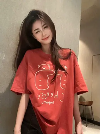 韩版减龄可爱印花短袖T恤女春季2024新款宽松显瘦百搭小个子上衣商品大图