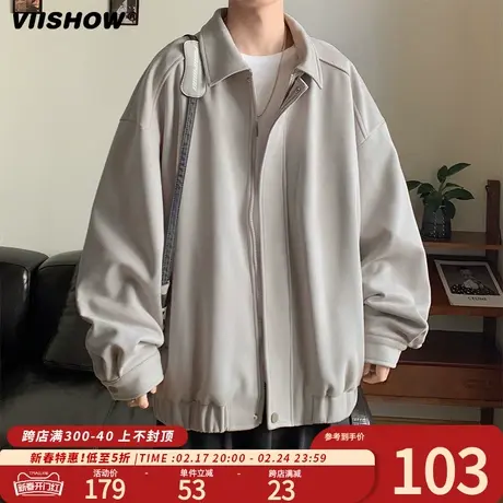 VIISHOW麂皮绒外套男春2024新款美式复古潮牌棒球服休闲翻领夹克商品大图