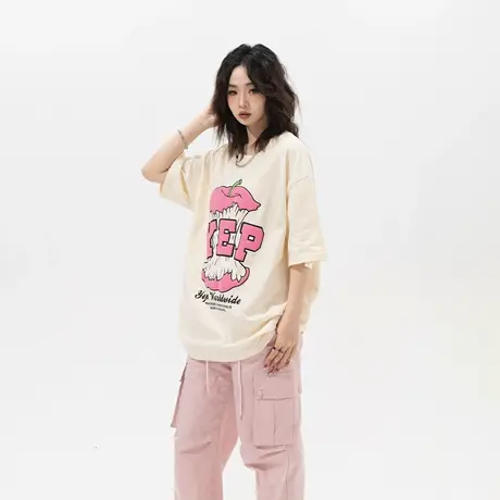 YEP美式复古印花纯棉短袖t恤女夏季2024新款潮牌情侣半袖宽松上衣图片