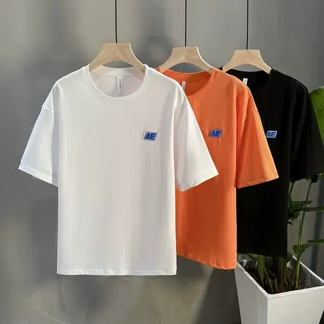 【100%棉】圆领T恤男夏季新款ins风潮流运动休闲宽松学生短袖体恤商品大图