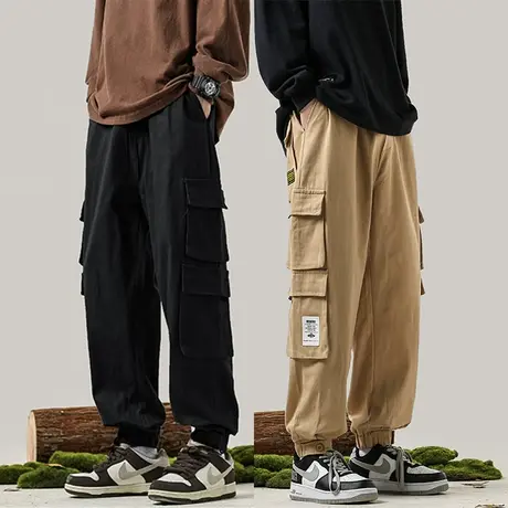 直播同款工装裤男女休闲复古宽松春秋夏季户外机车纯棉束脚长裤子图片