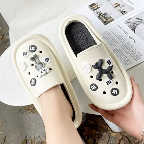 松糕洞洞鞋女款凉鞋办公室包头沙滩EVA增高百搭半拖鞋懒人一脚蹬图片