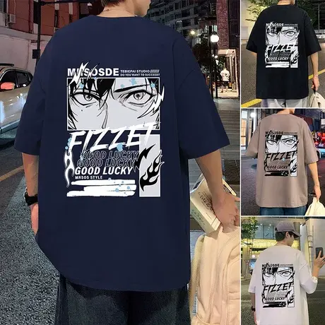 短袖T恤男夏季潮牌动漫印花纯棉休闲半袖宽松oversize体恤衫上衣商品大图