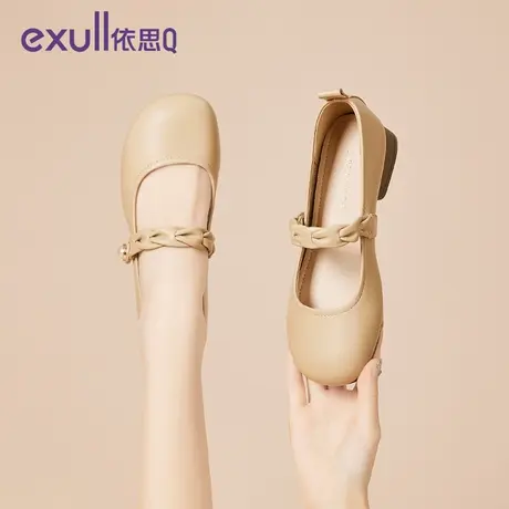 依思Q小香风低跟女鞋2024年春季新款扣带简约风圆头鞋女士单鞋子商品大图