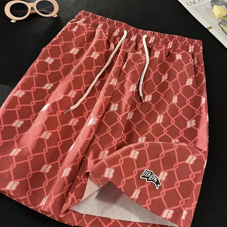 网格设计感冰丝花短裤男夏季潮牌潮流速干沙滩大裤衩休闲五分宽松商品大图