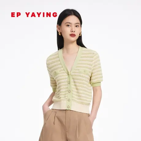 EP雅莹女装 镂空短袖空调衫 麻纱v领开衫 2023新款9133A图片
