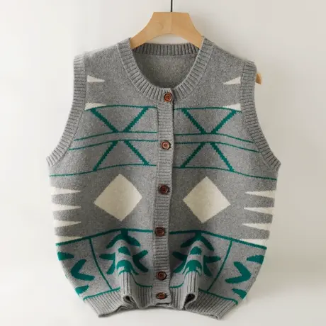 针织马甲背心女开衫圆领无袖毛衣女秋冬加厚坎肩叠穿洋气女百搭商品大图