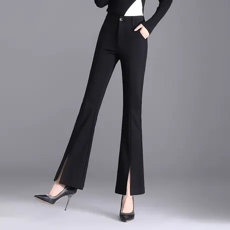 黑色开叉长裤微喇裤女2023秋季新款修身通勤西装喇叭裤垂感休闲裤商品大图