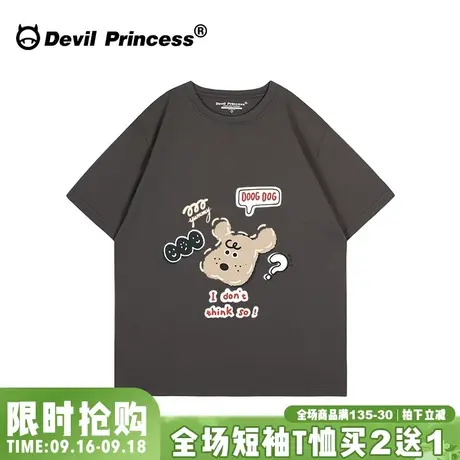 ulzzang古着感卡通深灰色短袖t恤女宽松大版超火学院风上衣ins潮商品大图