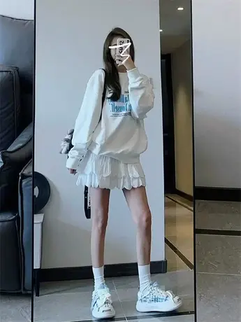 圆领卫衣女春秋薄款小个子宽松慵懒风oversize美式复古套头上衣潮图片