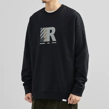 字母印花圆领男士薄卫衣2022春秋季新款韩版百搭套头长袖T恤上衣图片