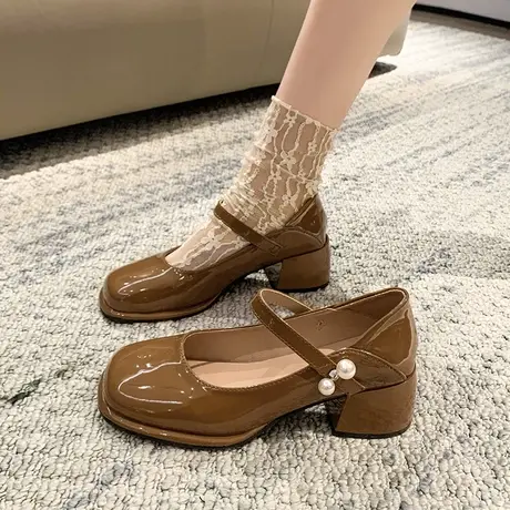 法式赫本风小皮鞋女百搭配裙子高跟单鞋2023年新款春秋玛丽珍女鞋图片