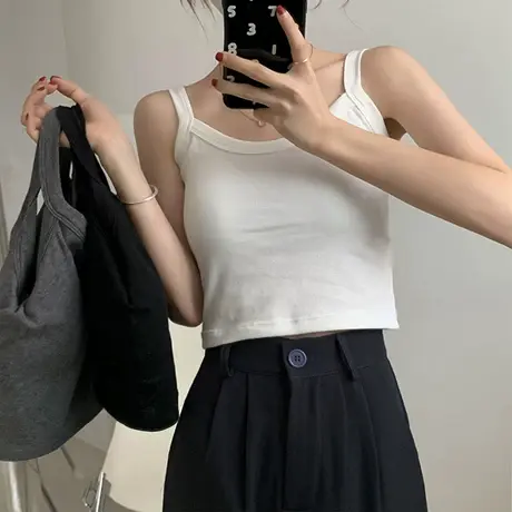 纯棉小吊带背心女夏内搭外穿带胸垫运动美背文胸一体短款打底上衣图片