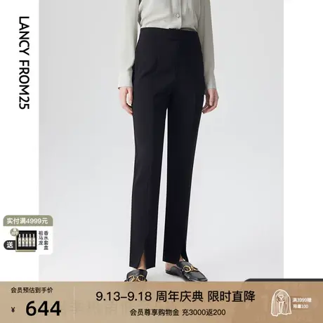 朗姿法式复古高腰直筒休闲百搭黑色开叉职业西装裤女秋新款长裤子商品大图