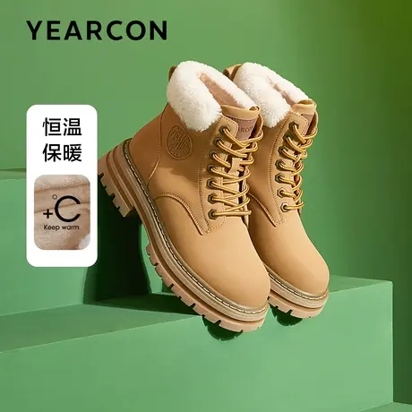 意尔康加绒马丁靴女2023冬款户外登山踢不烂大黄靴小个子厚底短靴商品大图