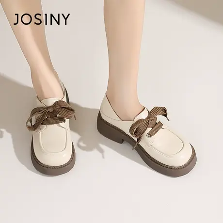 Josiny/卓诗尼乐福鞋2023秋季新款法式蝴蝶结厚底一脚蹬学生女鞋商品大图