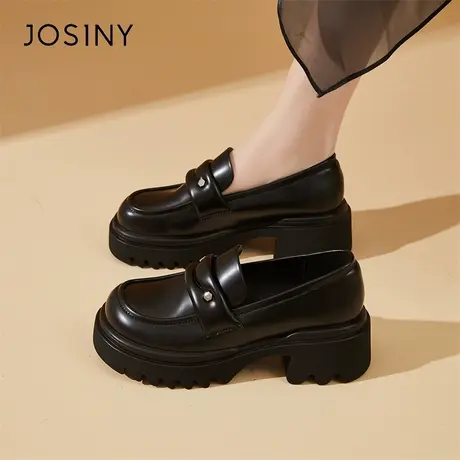 Josiny/卓诗尼厚底乐福鞋女2024春季新款英伦风小皮鞋百搭单鞋女商品大图