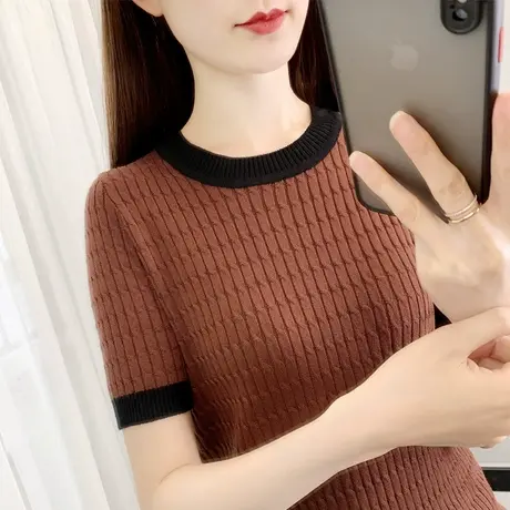 薄款针织衫女秋季2023年新款短袖上衣短款内搭修身紧身洋气打底衫图片