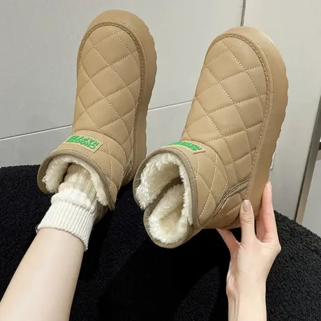 2023新款雪地靴女皮面防水保暖时尚爆款东北大棉鞋女冬季加绒加厚图片