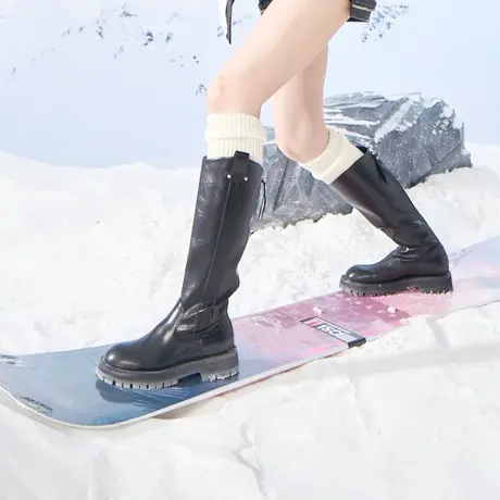 卓诗尼长筒靴女2023秋款小个子冬靴长靴厚底显瘦高靴子女潮骑士靴商品大图
