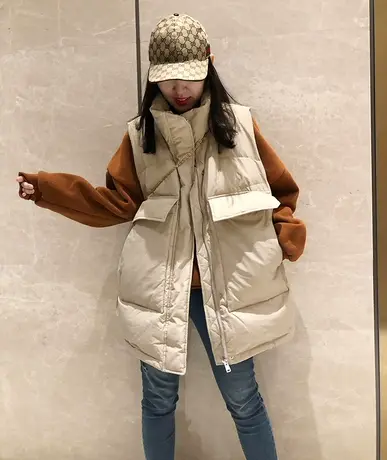 羽绒棉马甲女中长款秋冬2023年新款韩版宽松加厚背心外穿马夹外套商品大图