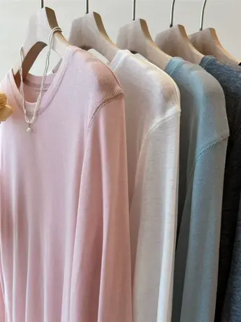 韩货2023秋装new软绵绵百搭舒适圆领纯色轻薄长袖面膜T恤女外穿商品大图